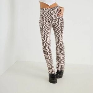 Garage Pants brown Retro 70s Wavy Print Flare unique dopamine funky eclectic NWT